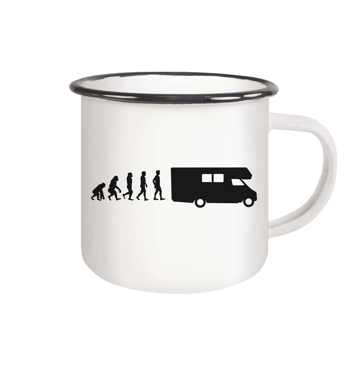 WoMo Evolution - Emaille Tasse (Black)