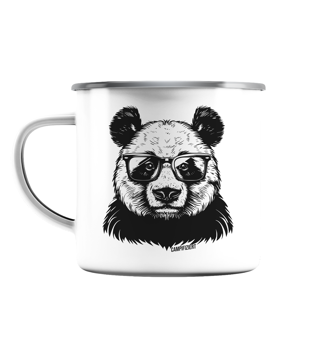 Campifiziert Panda - Emaille Tasse (Silber)
