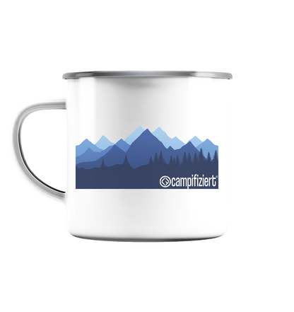 campifiziert® blaue Berge - Emaille Tasse (Silber)