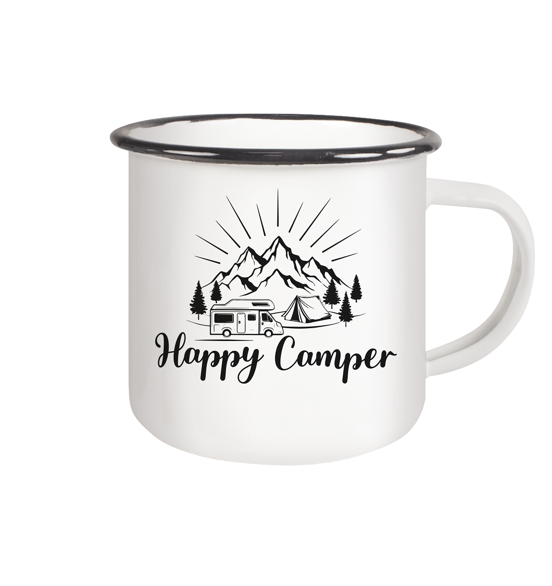 Happy Camper - Emaille Tasse (Black)