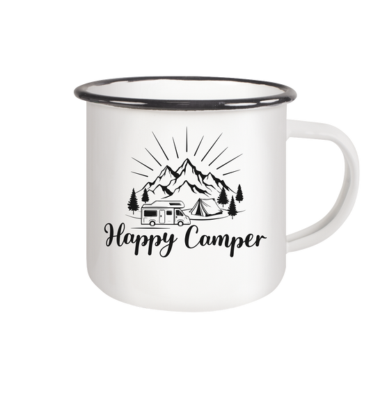 Happy Camper - Emaille Tasse (Black)