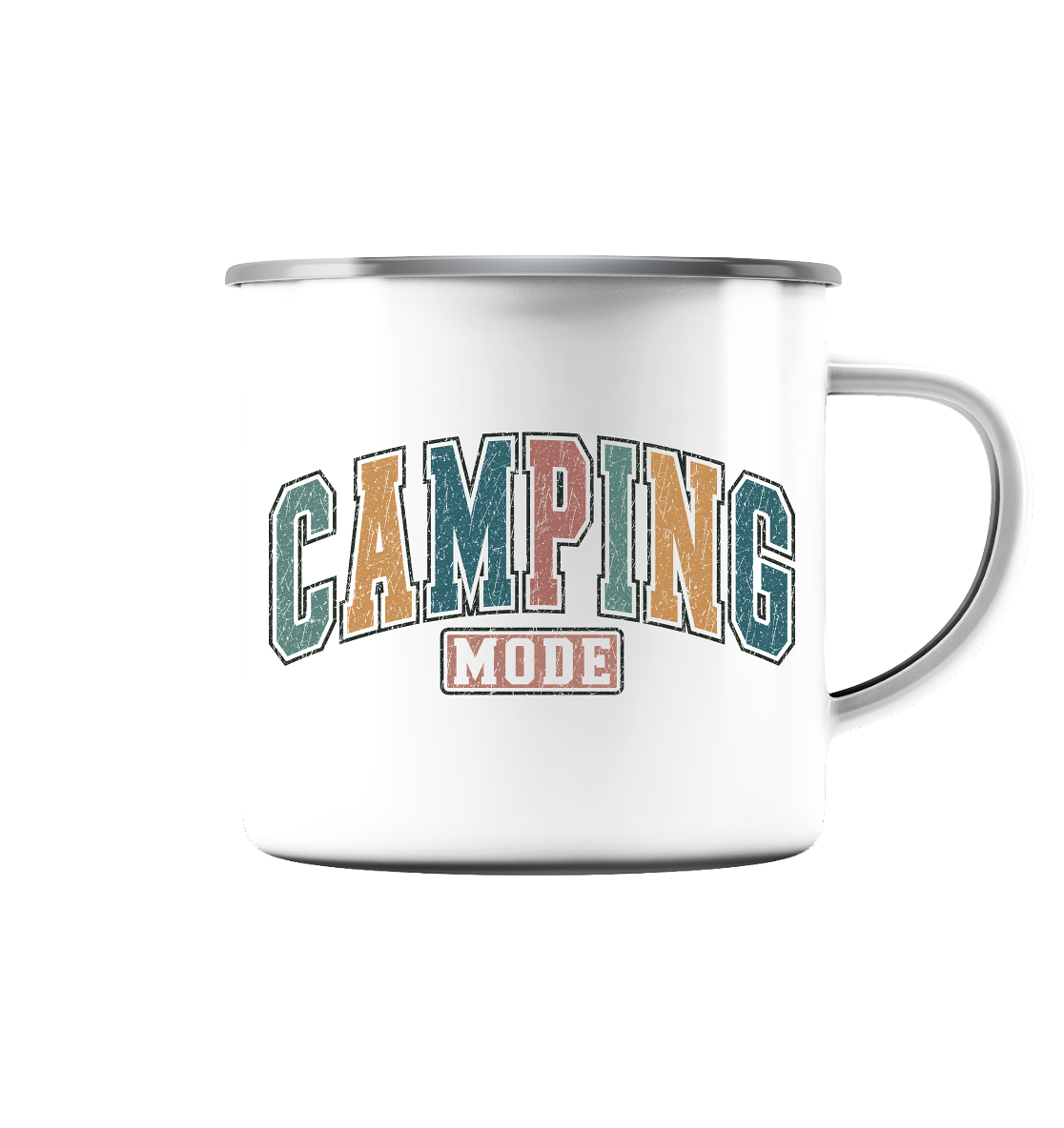 Camping Mode Retro - Emaille Tasse (Silber)