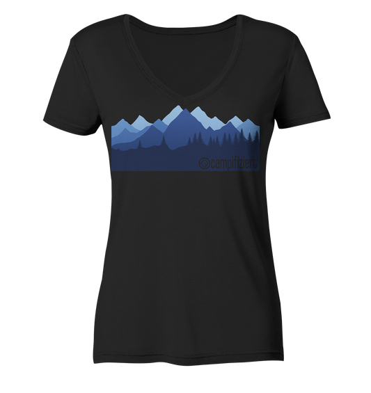 campifiziert® blaue Berge - Ladies Organic V-Neck Shirt