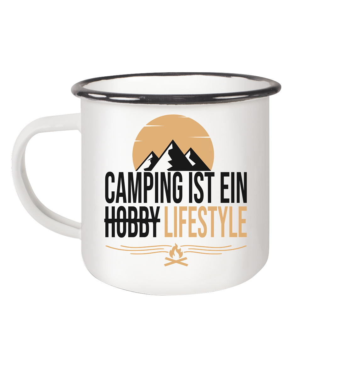 Camping ist ein Lifestyle - Emaille Tasse (Black)