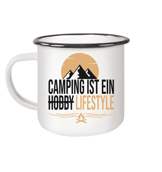 Camping ist ein Lifestyle - Emaille Tasse (Black)