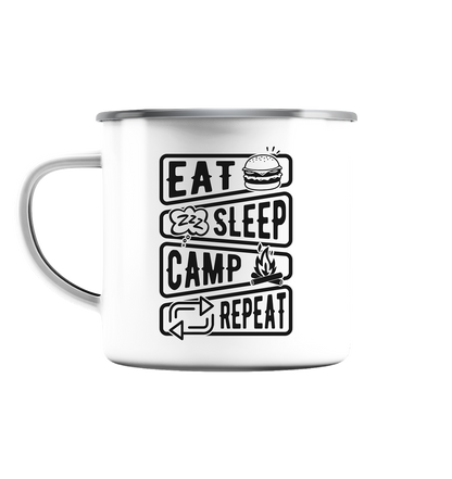 eat.sleep.camp.repeat#2 - Emaille Tasse (Silber)