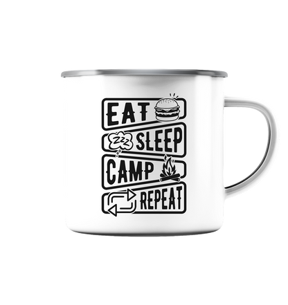 eat.sleep.camp.repeat#2 - Emaille Tasse (Silber)